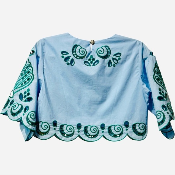 NEW FARM RIO Light Blue & Green Eyelet Embroidered Richelieu Crop Top XS $190 - Picture 5 of 8